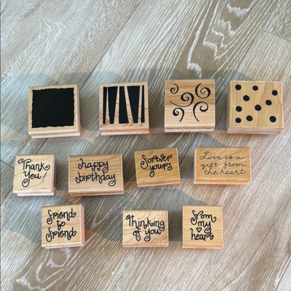 Lot of JRL Design Co Set of Wood Sentiment Rubber Stamps